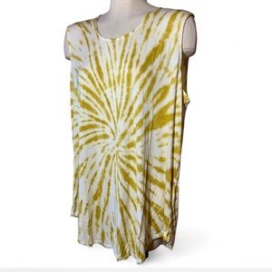 Indigo Thread Co. Mustard Yellow Tie Dye Swing Tank Top Rayon Blend Boho XL
